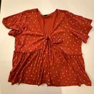 Torrid Red Patterned Front-Tie Blouse